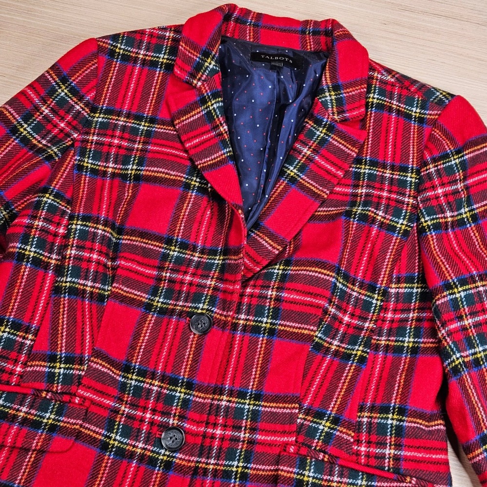 Talbots Blazer Women 12 Red Tartan Plaid Wool Blend Two Button Professional NEW